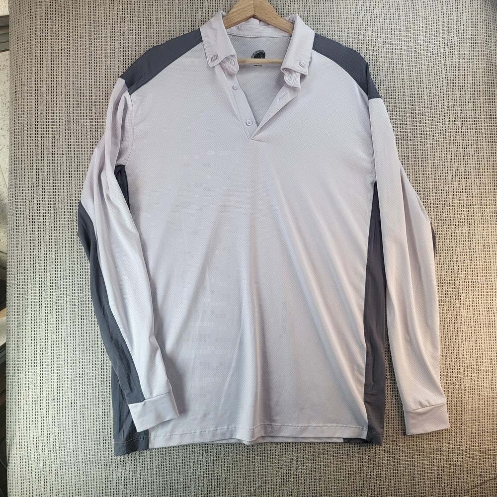 EIS Shirt Womens Medium White Gray Long Sleeve Performance Equestrian‎ Made USA